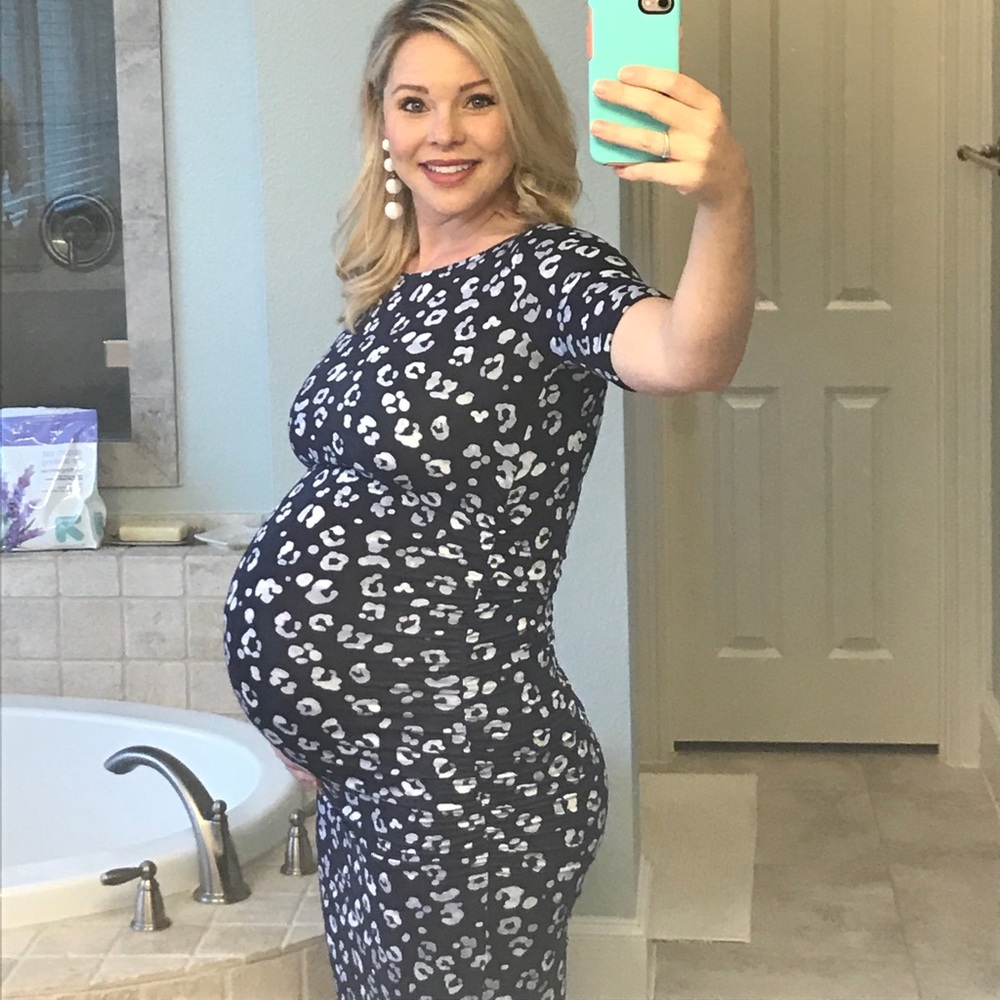Blue cheetah print maternity dress
